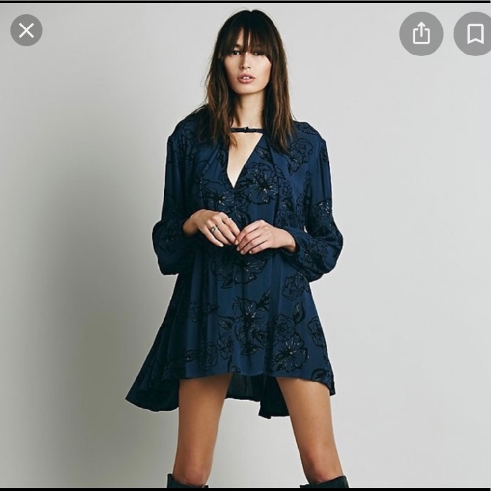 Free People Navy Floral Swing dress